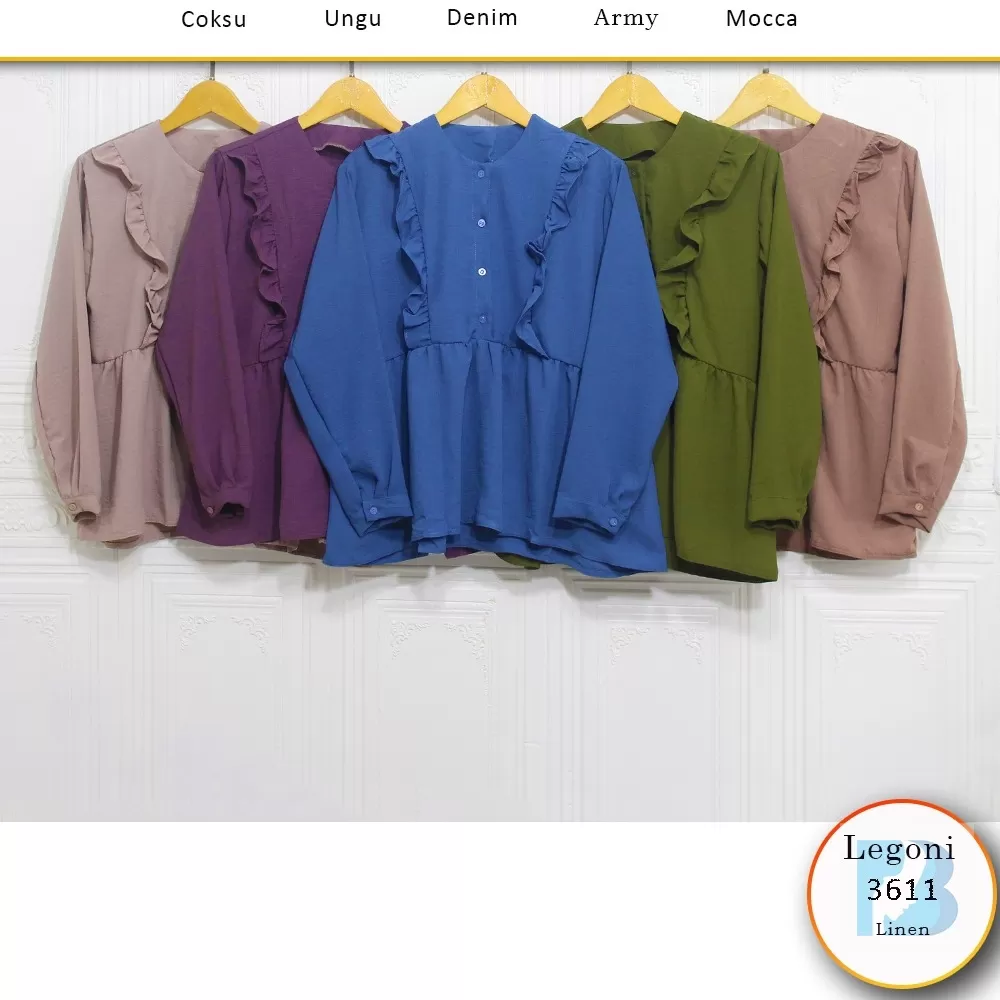 Blouse Busui Kancing Ruffle Dada Linen Legoni 3611 Linen - bajubaru.id, Belanja Online di bajubaru.id saja 