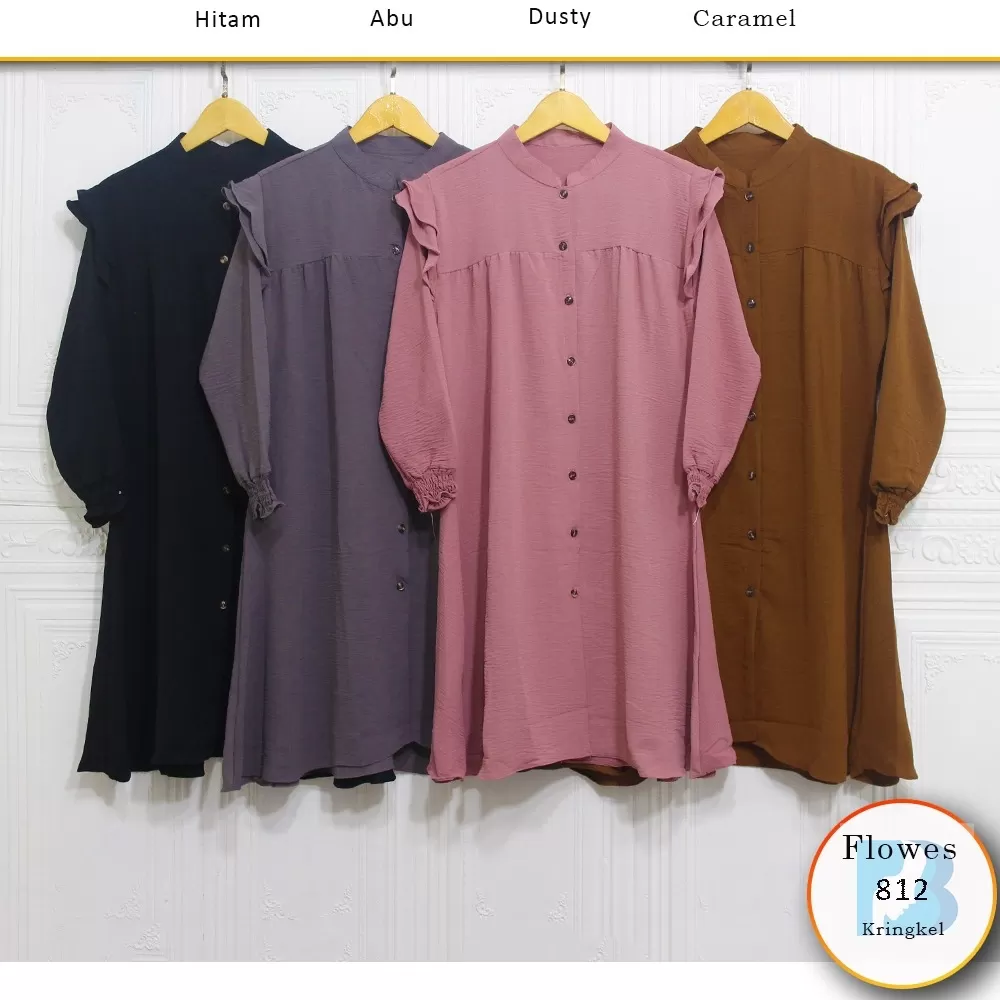 Tunik Polos Jumbo Full Kancing Lengan Ruffle Kringkel Airflow Premium Flowes 812 Kringkel Airflow - bajubaru.id, Belanja Online di bajubaru.id saja 