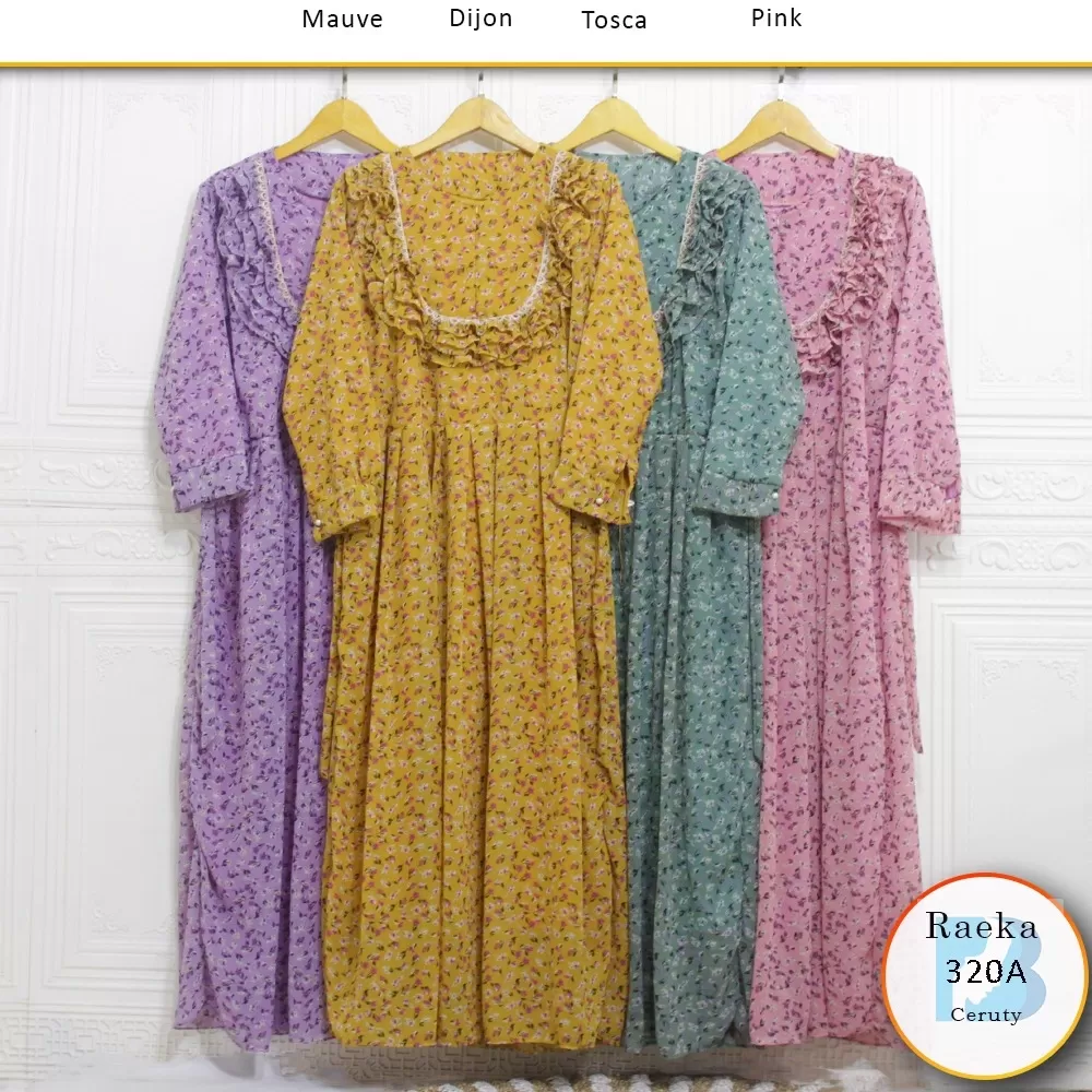 Gamis Busui Seleting Variasi Ruffel Depan Renda Ceruty Raeka 320A ceruty - bajubaru.id, Belanja Online di bajubaru.id saja 