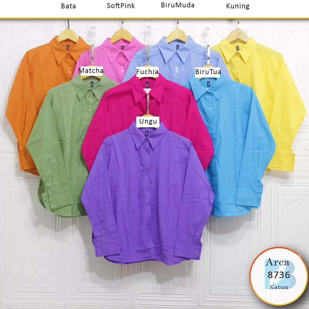 Kemeja Jumbo Wanita Kerah Full Kancing Polos Katun Arca 8736 katun - bajubaru.id, Belanja Online di bajubaru.id saja 