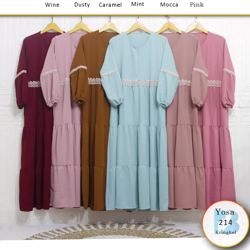 Gamis Kringkel Airflow Busui Sleting Lengan Renda Rimpel Bawah Yosa