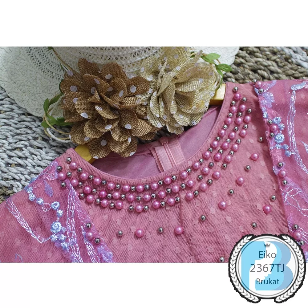 Ozias - Gamis Brukat Tile Full Furing Rompi Menyatu Bunga Bodir Kerah Mutiara Tangan Lipit Eiko