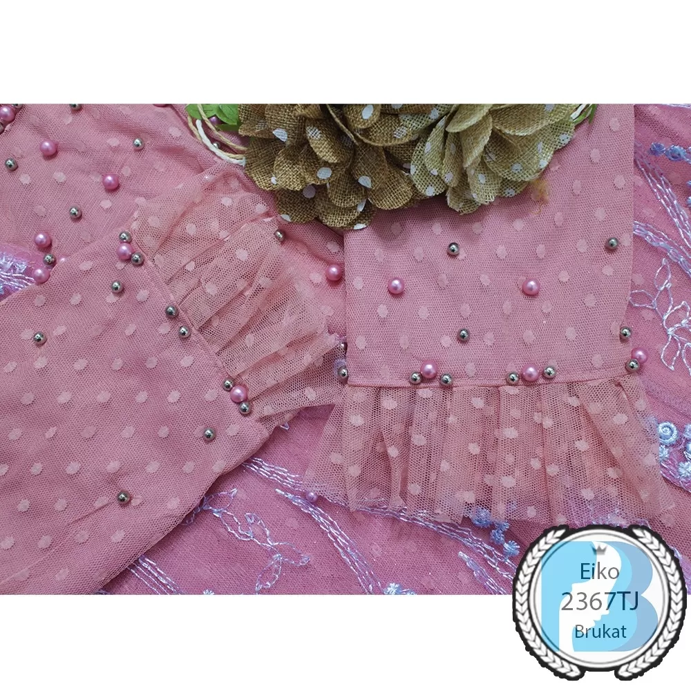 Ozias - Gamis Brukat Tile Full Furing Rompi Menyatu Bunga Bodir Kerah Mutiara Tangan Lipit Eiko