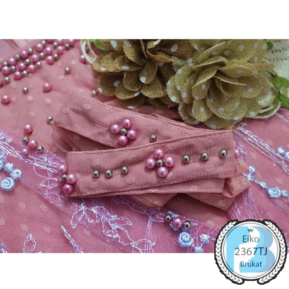 Ozias - Gamis Brukat Tile Full Furing Rompi Menyatu Bunga Bodir Kerah Mutiara Tangan Lipit Eiko