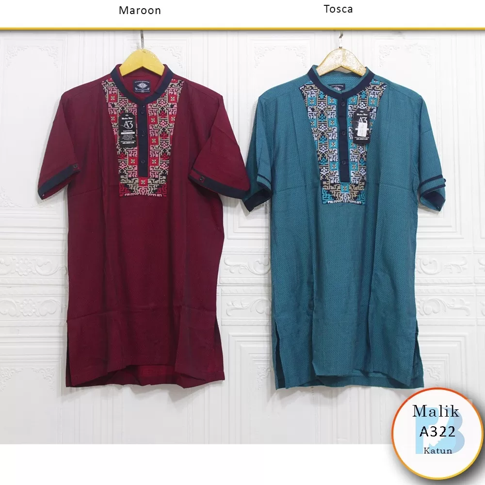 Koko Kurta Pria Dewasa Full Kancing Katun Motif Bordir Malik