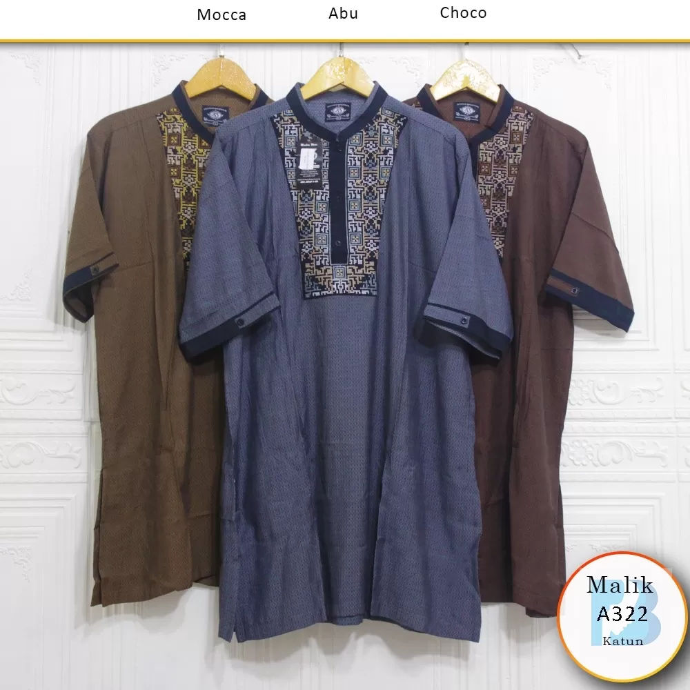 Koko Kurta Pria Dewasa Full Kancing Katun Motif Bordir Malik