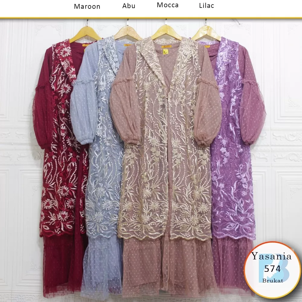 Gamis Pesta 2in1 Brukat Kombi Tiledot Busui Sleting Tangan Balon Ruffel Yasania