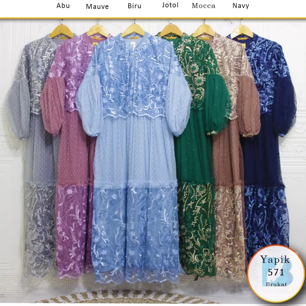 Gamis Pesta Brukat Mutiara Mix Tile Dot Busui Sleting Free Masker Yapik