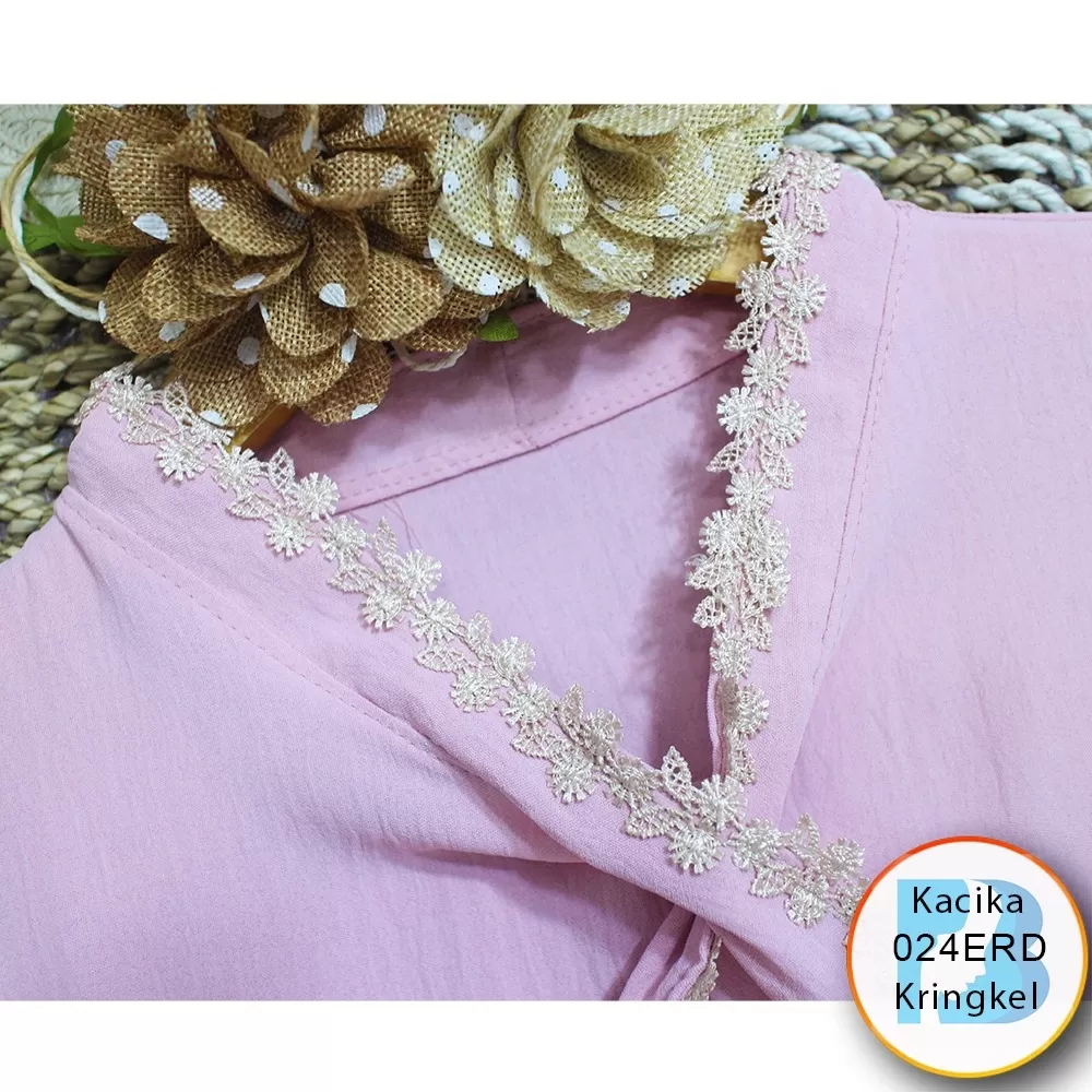 Gamis Wanita Busui Terbaru Kringkel Airflow Tali Pita Nyatu Kerah Ruffle Dada Variasi Renda Kacika