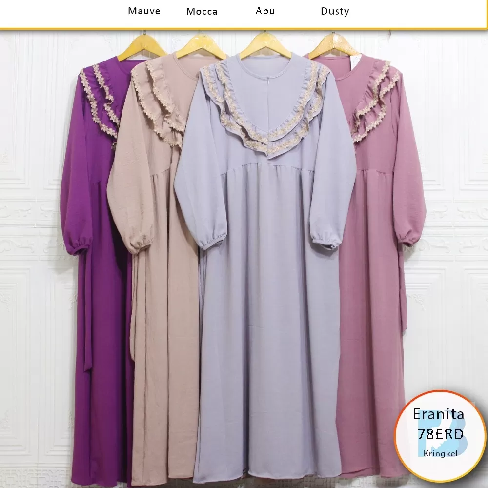 Gamis Busui Sleting Kringkel Airflow Ruffel Renda Depan Eranita 78ERD Kringkel Airflow - bajubaru.id, Belanja Online di bajubaru.id saja 