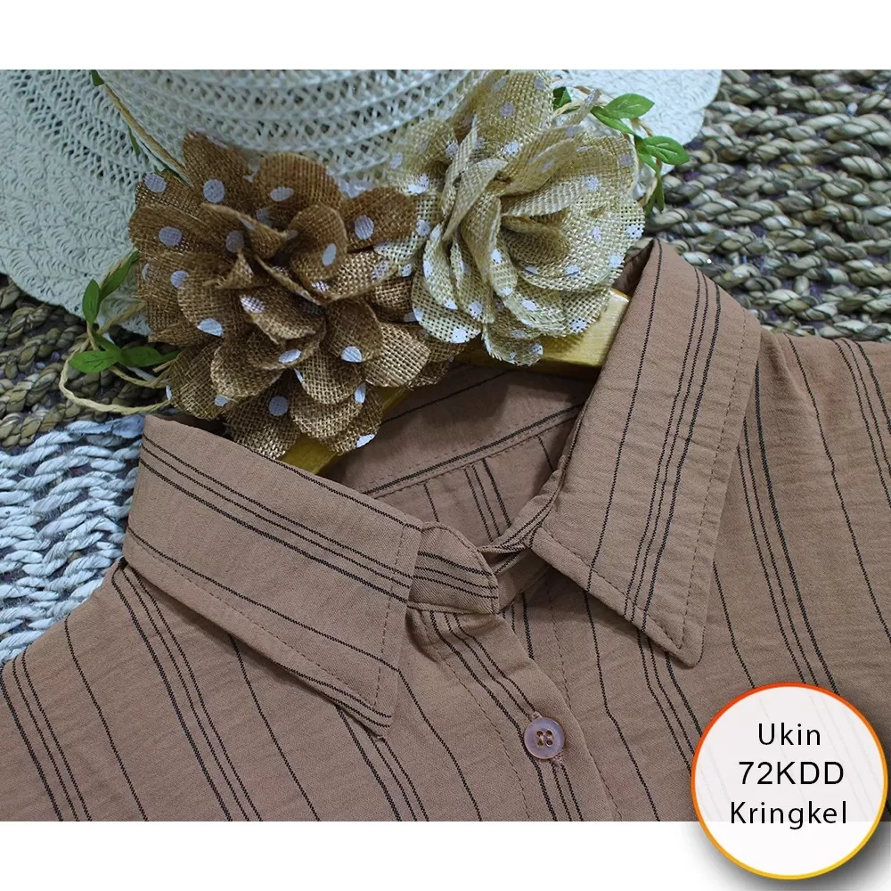 Kemeja Wanita Motif Salur Kringkel Airflow Busui Full Kancing Ukin