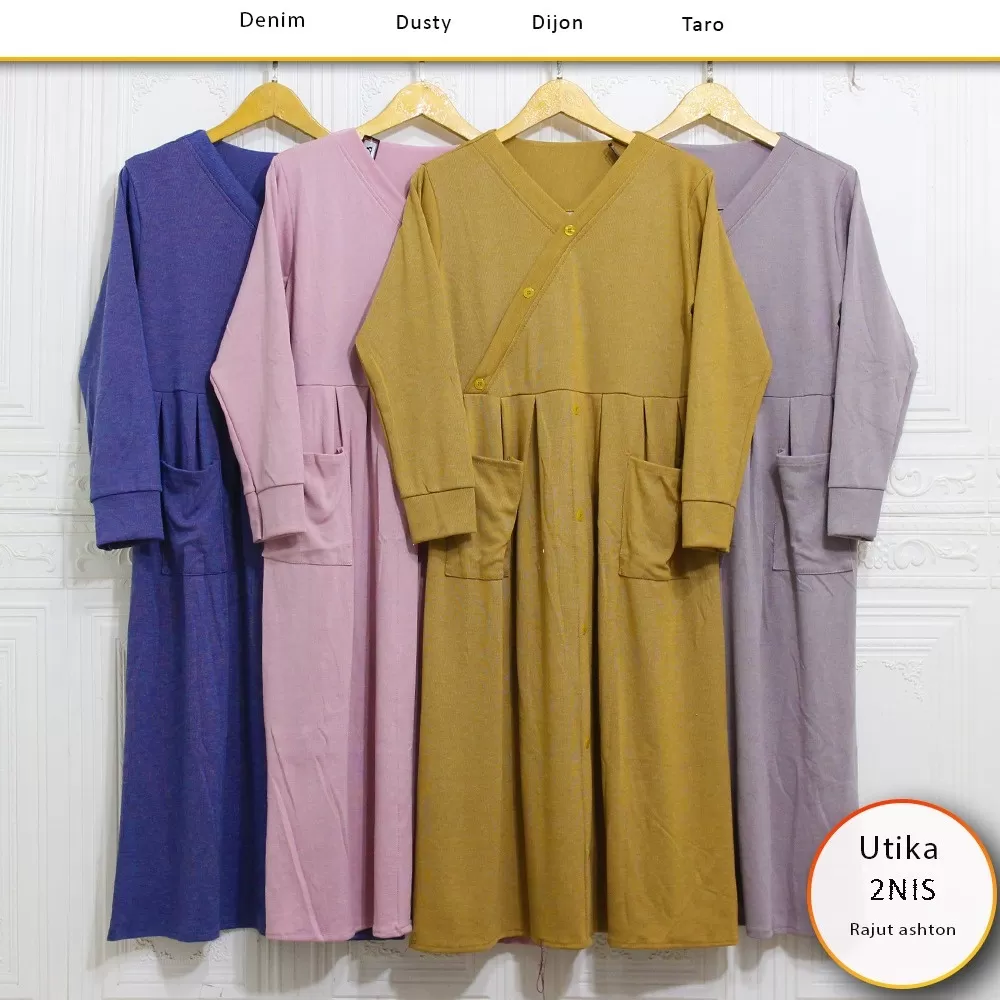 Mini Dress Kimono Rajut Ashton Variasi Kancing Saku Depan Utika