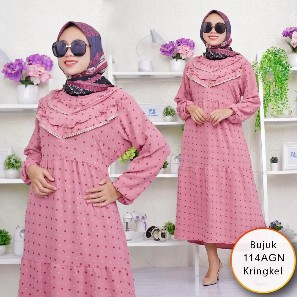 Midi Dress Busui Kringkel Ruby Love Twotone Ruffle Renda Rimpel Keliling Bujuk