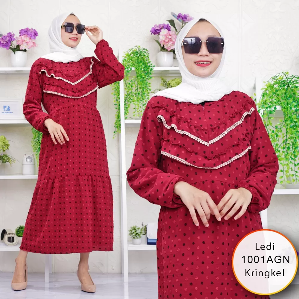 Midi Dress Kringkel Ruby Twotone Ruffle Busui Sleting Rimpel Keliling Ledi