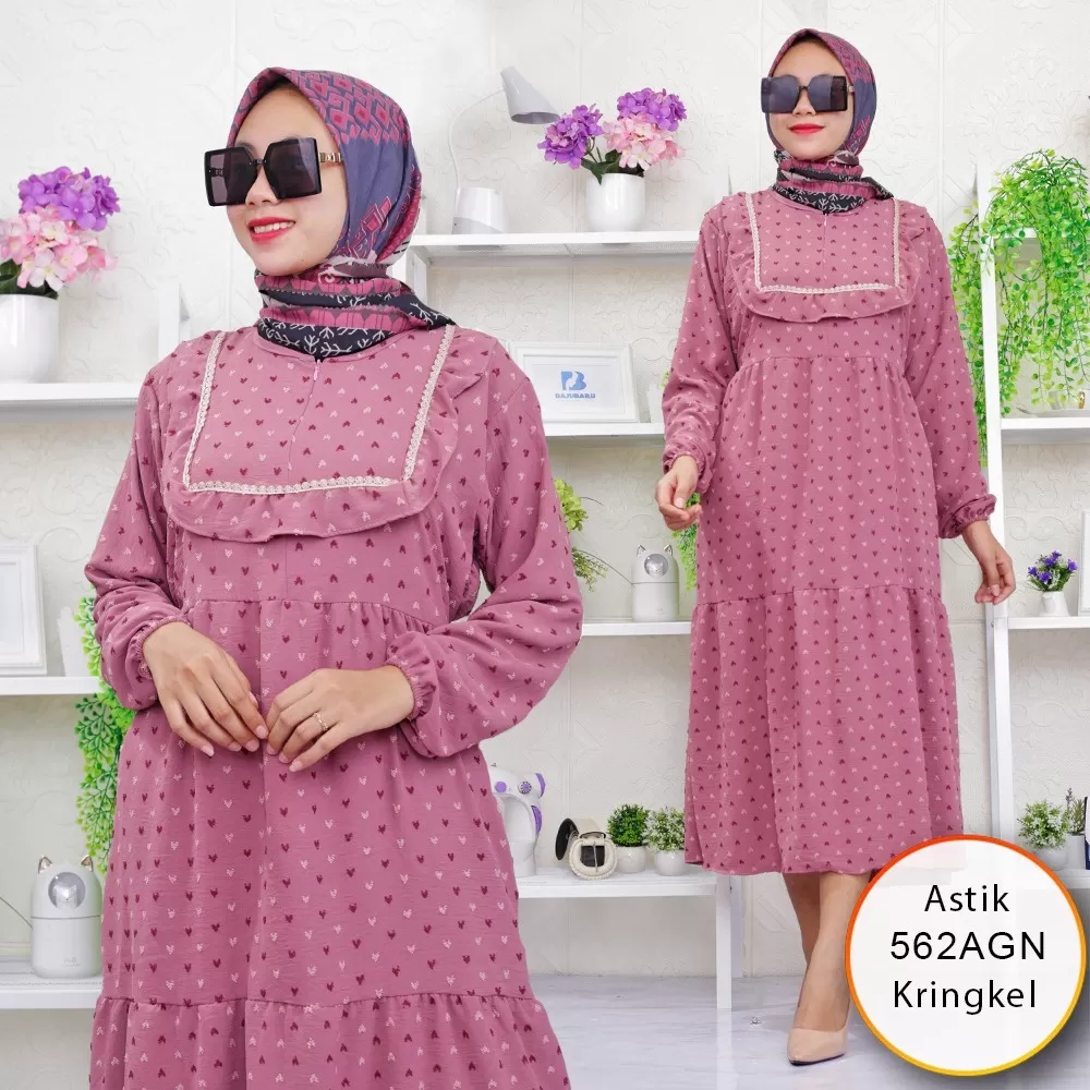 Midi Dress Ruby Kringkel Busui Sleting Ruffel Depan Astik