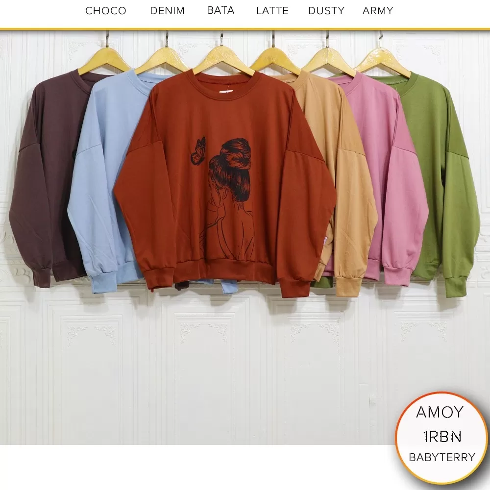 Sweater Oversize Wanita Baby Terry Sablon Amoy 1RBN Babyterry - bajubaru.id, Belanja Online di bajubaru.id saja 