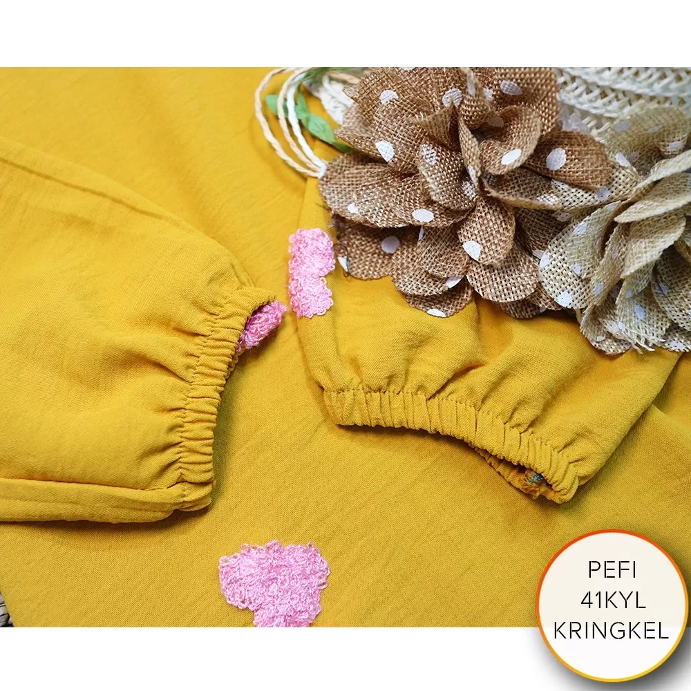 One Set Tunik Kringkel PomPom Rainbow Busui Full Kancing Leher Kerah Lengan Ruffle Pefi