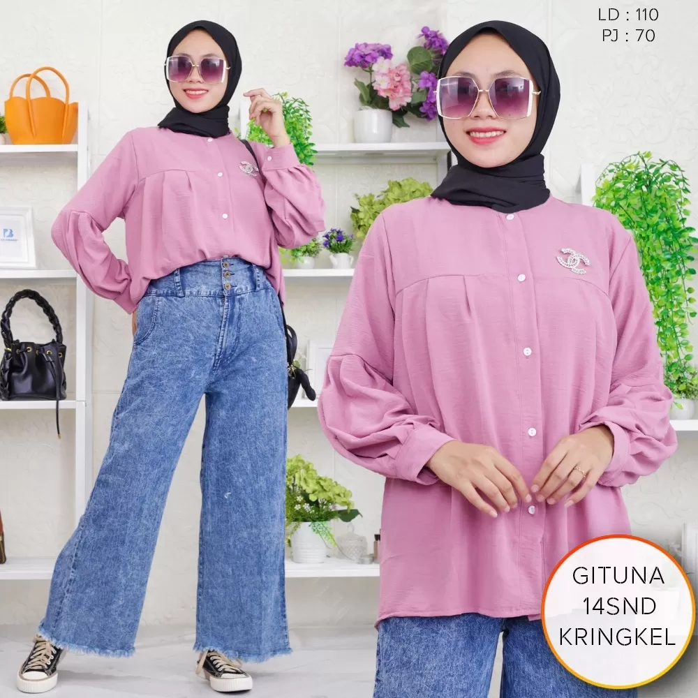 Blouse Wanita Kringkel Airflow Busui Kancing Lengan Balon Variasi Lipit Tangan Kancing Gituna 14SND Kringkel Airflow - bajubaru.id, Belanja Online di bajubaru.id saja 