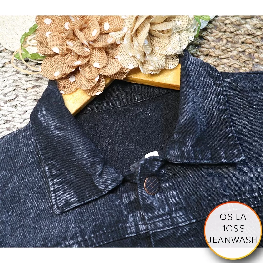 Jaket Jeans Crop Wanita Oversize Full Kancing Saku Depan Osila