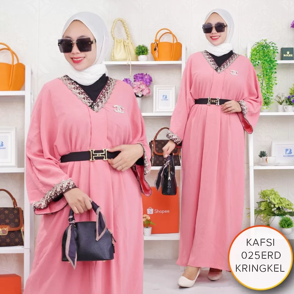 Kaftan Oversize Kringkel Airflow Variasi Renda Kafsi