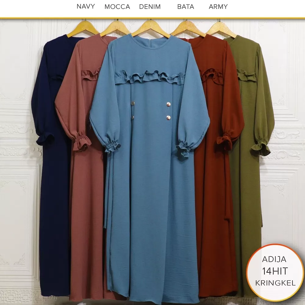 Gamis Muslimah Simple Elegan Rimple Kringkel Airflow Polos Adija