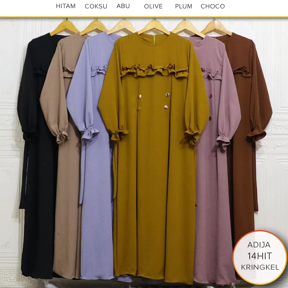 Gamis Muslimah Simple Elegan Rimple Kringkel Airflow Polos Adija