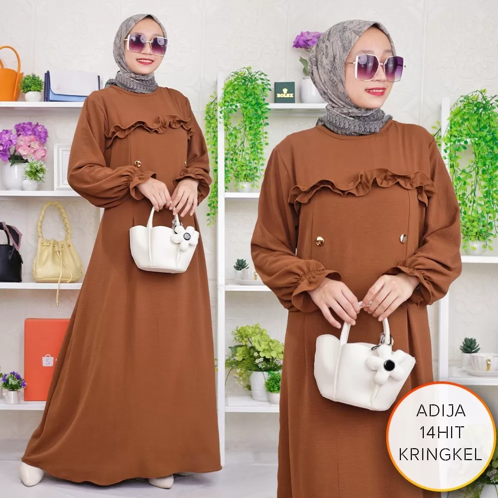 Gamis Muslimah Simple Elegan Rimple Kringkel Airflow Polos Adija