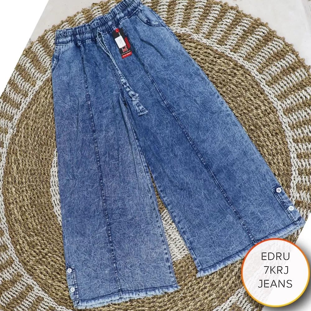 Celana Jeans Wanita Rawis Model Kulot Garis Tulang Depan Edru