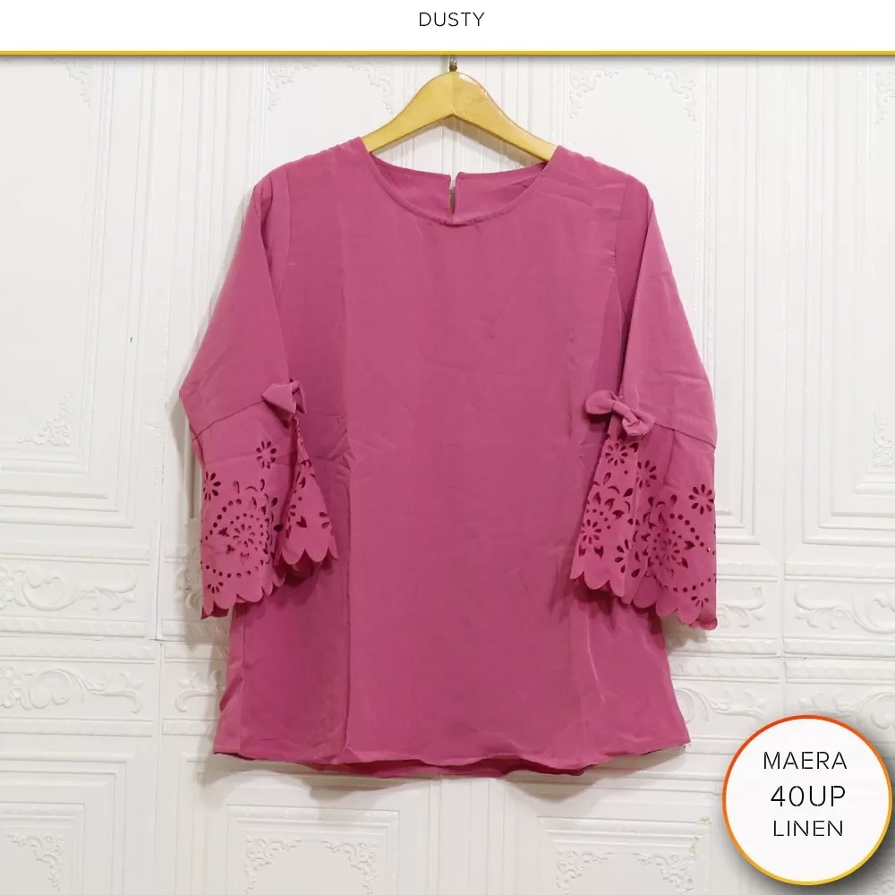 Blouse Wanita Linen Laser Cutting Variasi Lengan Pita Maera 40up Linen - bajubaru.id, Belanja Online di bajubaru.id saja 