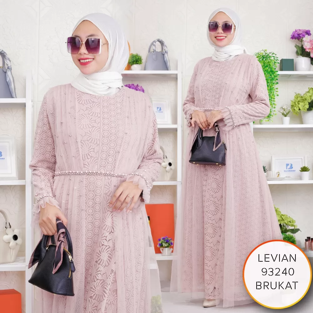 Ozias - Gamis Pesta Brukat Tile Full Furing Mutiara Mewah Leviani