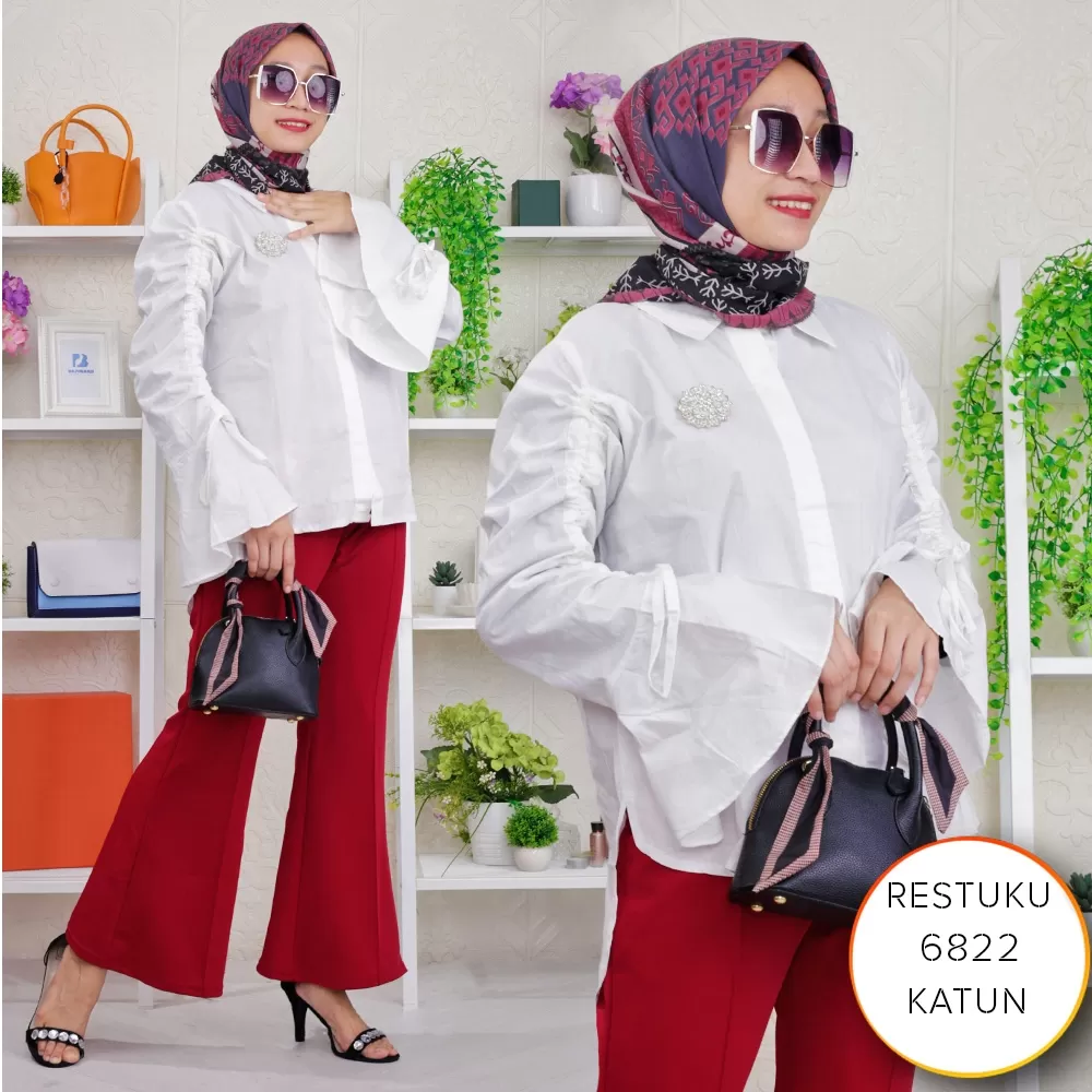 Kemeja Hitam Putih Katun Poplin Lengan Serut Lonceng Full Kancing Tutup Restuku 6822 katun poplin - bajubaru.id, Belanja Online di bajubaru.id saja 