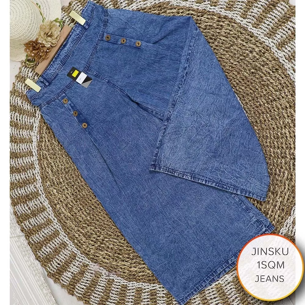 Kulot Jeans Jumbo Snow Wash Variasi Kancing Depan Pinggang Karet Jinsku