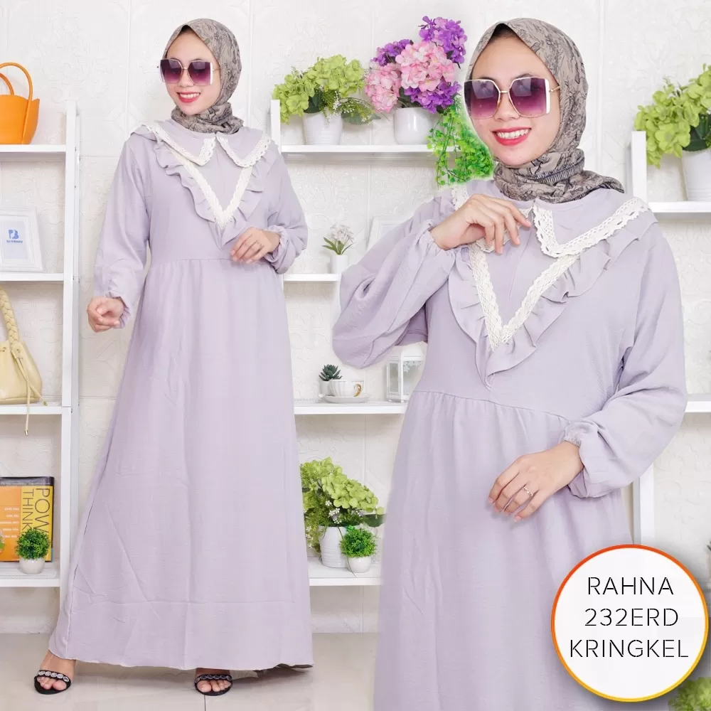 Gamis Kerah Korea Ruffle Renda Busui Sleting Kringkel Airflow Rahna