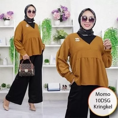 Blouse Lesty Kringkel Airflow Lengan Balon Kerah V Momo