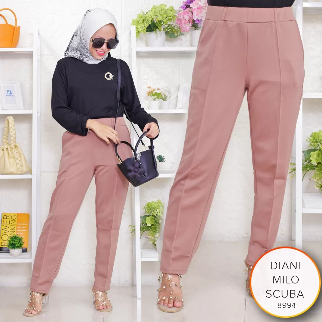 Celana Luna Pants Scuba Garis Tulang Diani