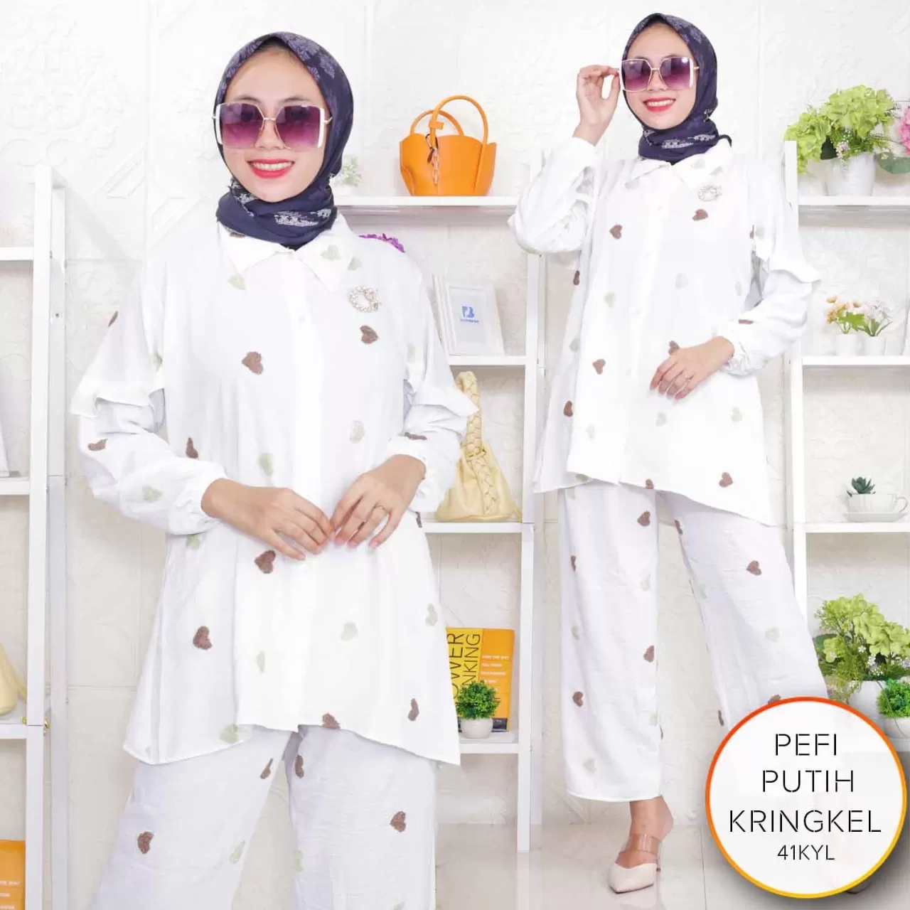 One Set Tunik Kringkel PomPom Rainbow Busui Full Kancing Leher Kerah Lengan Ruffle Pefi