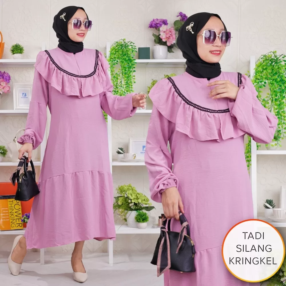 Midi Dress Kringkel Airflow Ruffle Rimpel Keliling Tadi