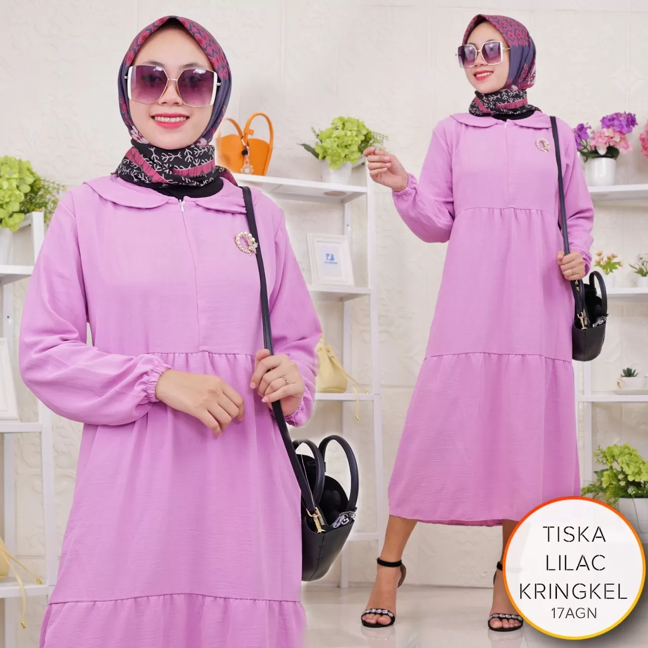 Midi Dress Korea Busui Resleting Kringkle Airflow Tiska