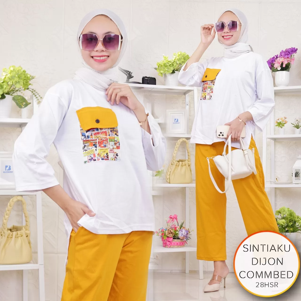 One Set Kaos Viral Cotton Combed Saku Depan Motif Sablon Sintiaku