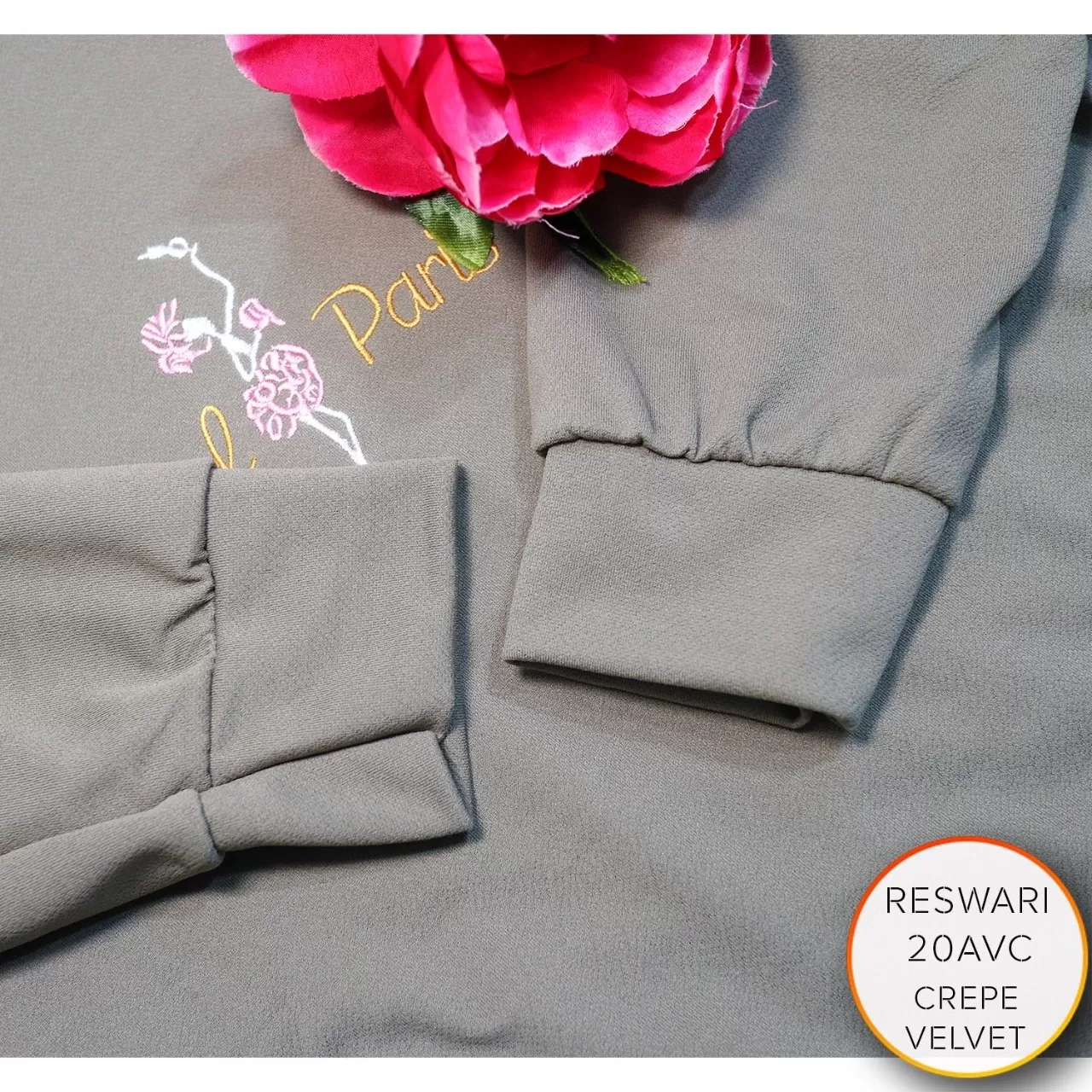 One Set Tunik Viral Crepe Velvet Motif Bordir Reswari