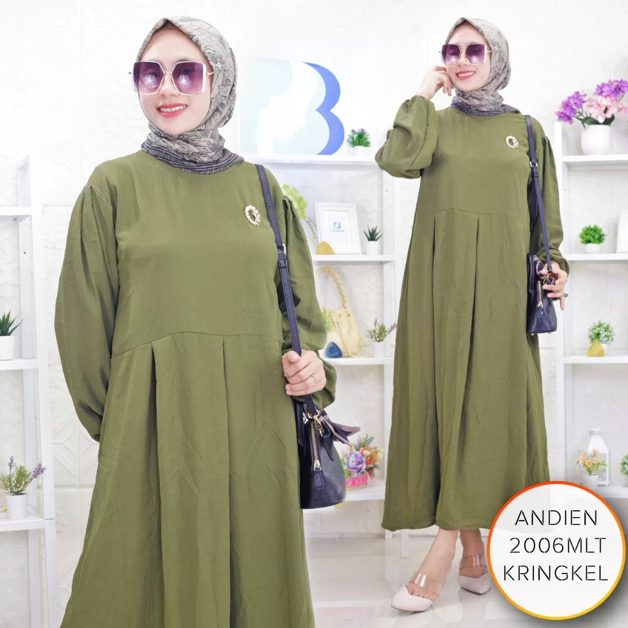 Midi Dress Lipit Depan Kringkel Airflow Polos Andien