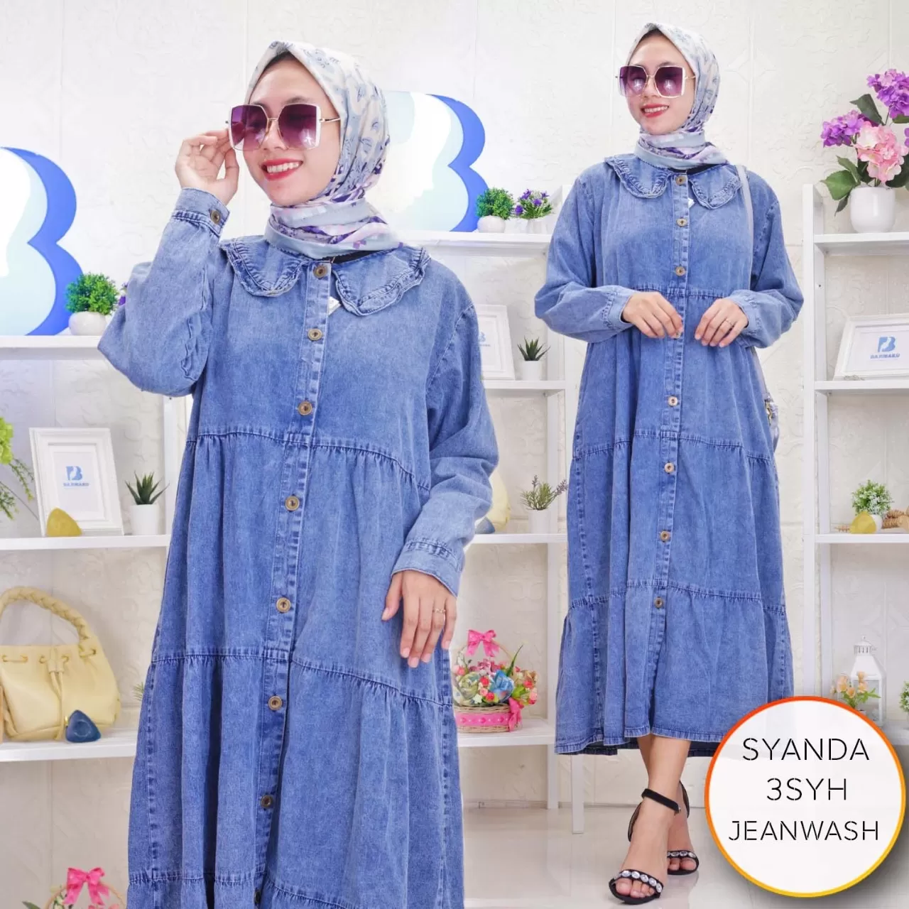 Midi Dress Jeans Tebal Full Kancing Syanda 15/3 3syh Jean wash - bajubaru.id, Belanja Online di bajubaru.id saja 