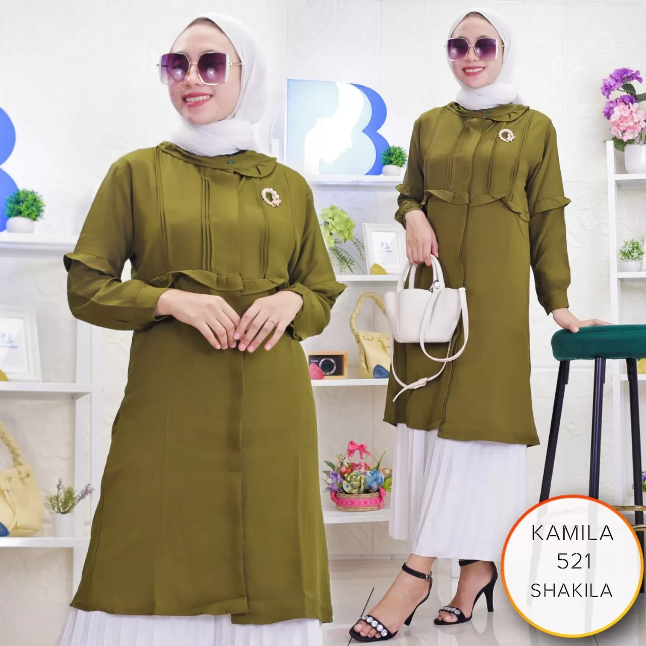 Tunik Shakilla Full Kancing Kerah Shanghai Lipit Dada Kamila 521 shakila - bajubaru.id, Belanja Online di bajubaru.id saja 