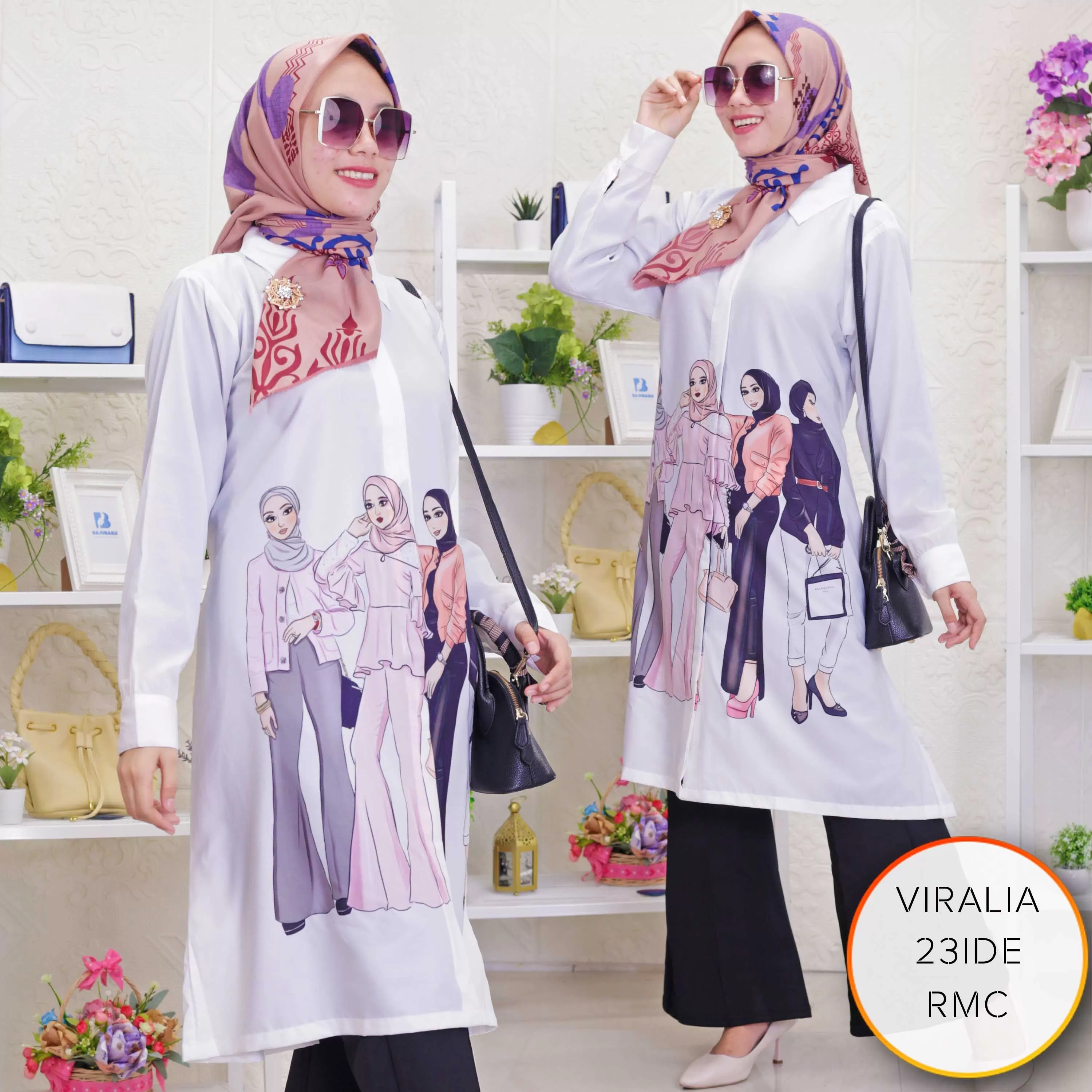 Long Tunik Viral RMC Motif Printing Kerah Full Kancing Tutup Viralia 14 2