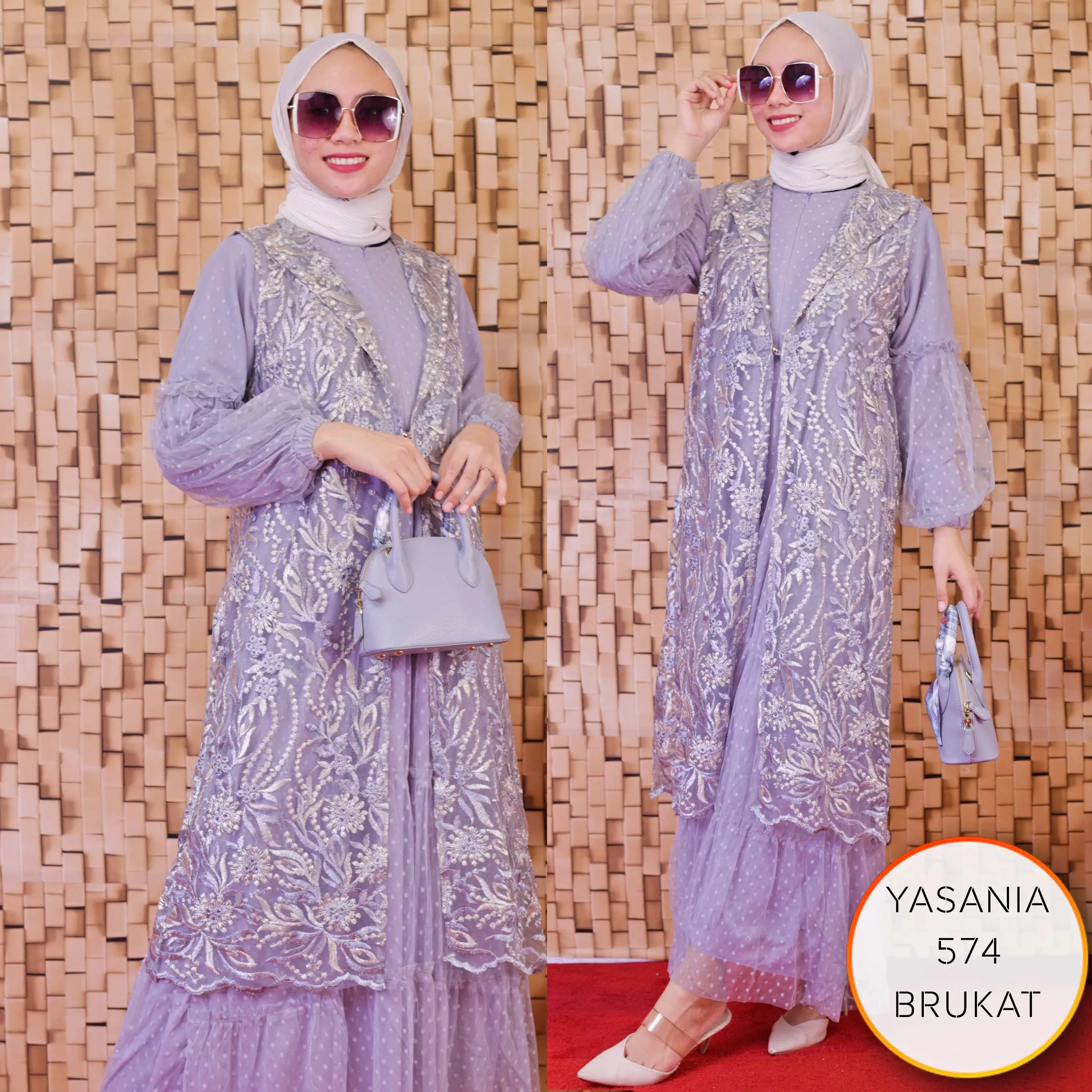 Gamis Pesta 2in1 Brukat Kombi Tiledot Busui Sleting Tangan Balon Ruffel Yasania