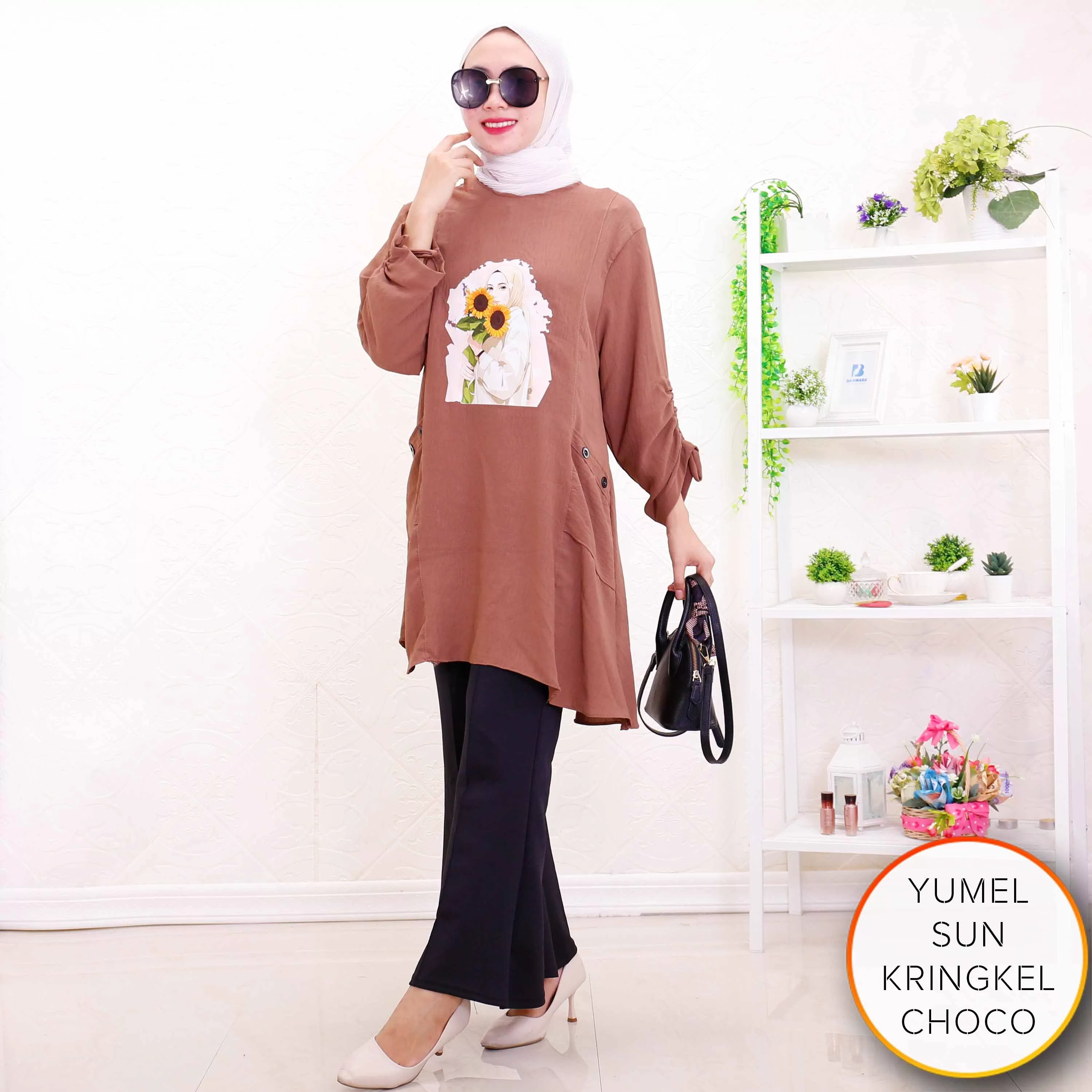 Tunik Viral Kringkel Airflow Motif Sablon Lengan Serut Yumel