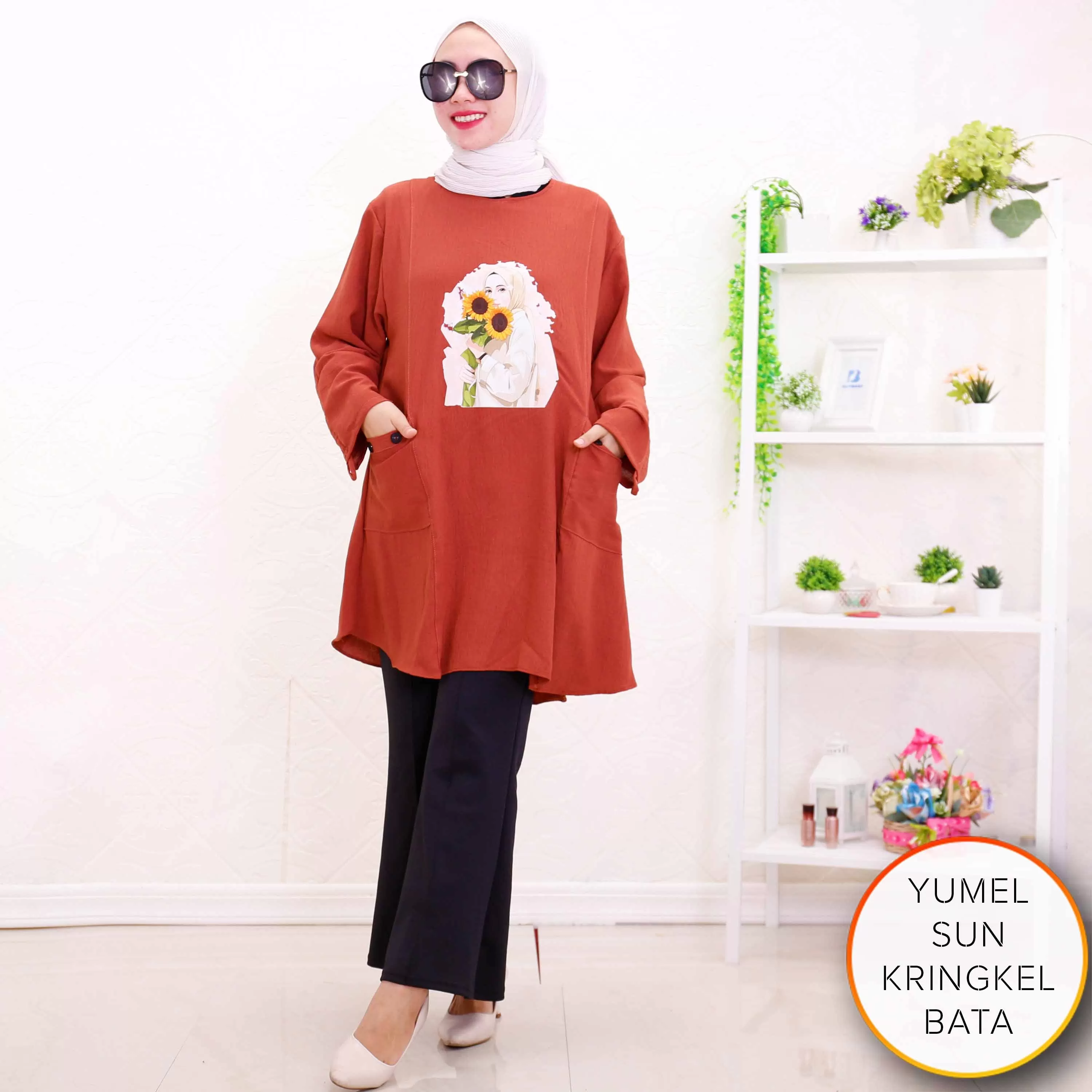 Tunik Viral Kringkel Airflow Motif Sablon Lengan Serut Yumel