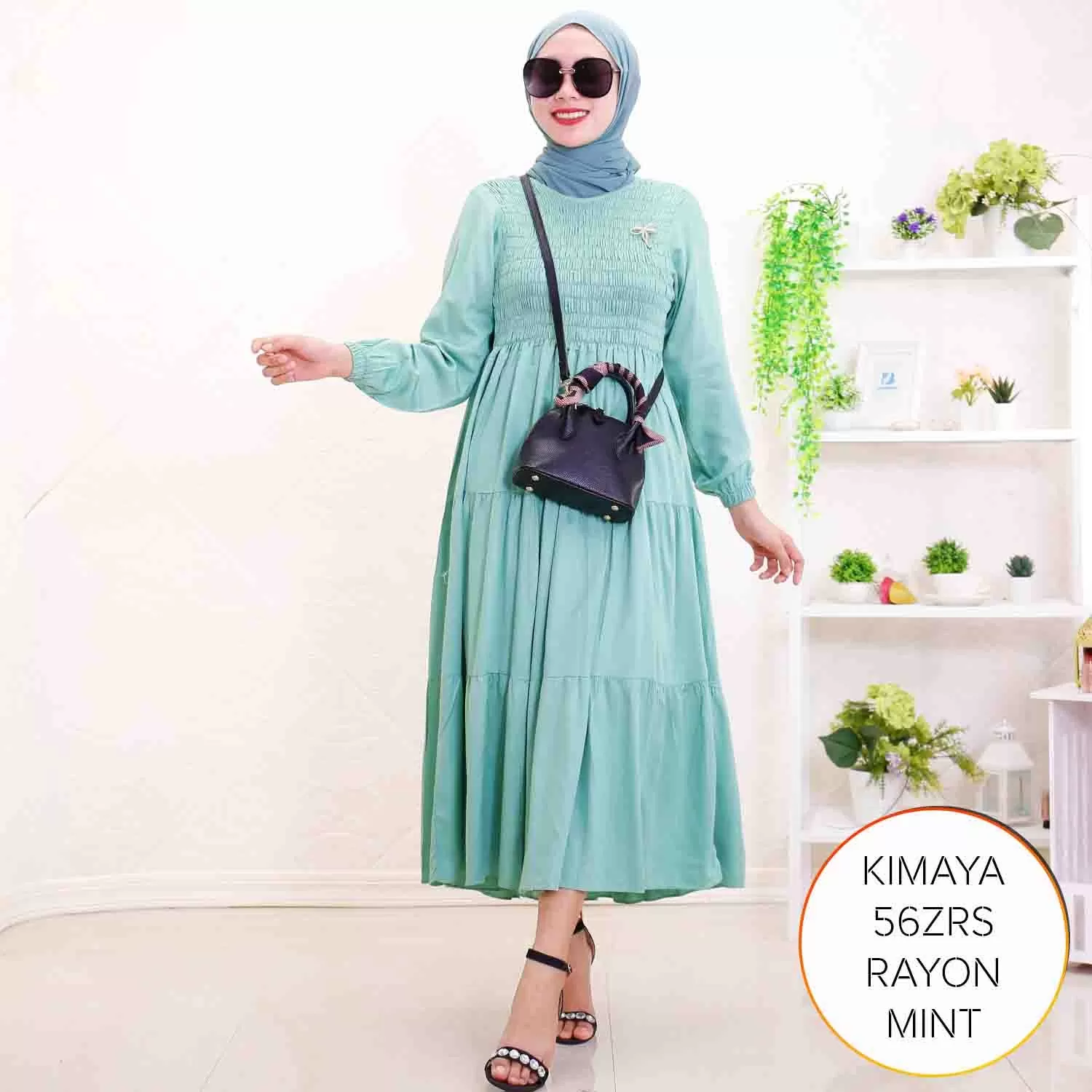 Midi Dress Rayon Twill Kerut Karet Umpak Keliling Wudhu Friendly Kimaya 17 4