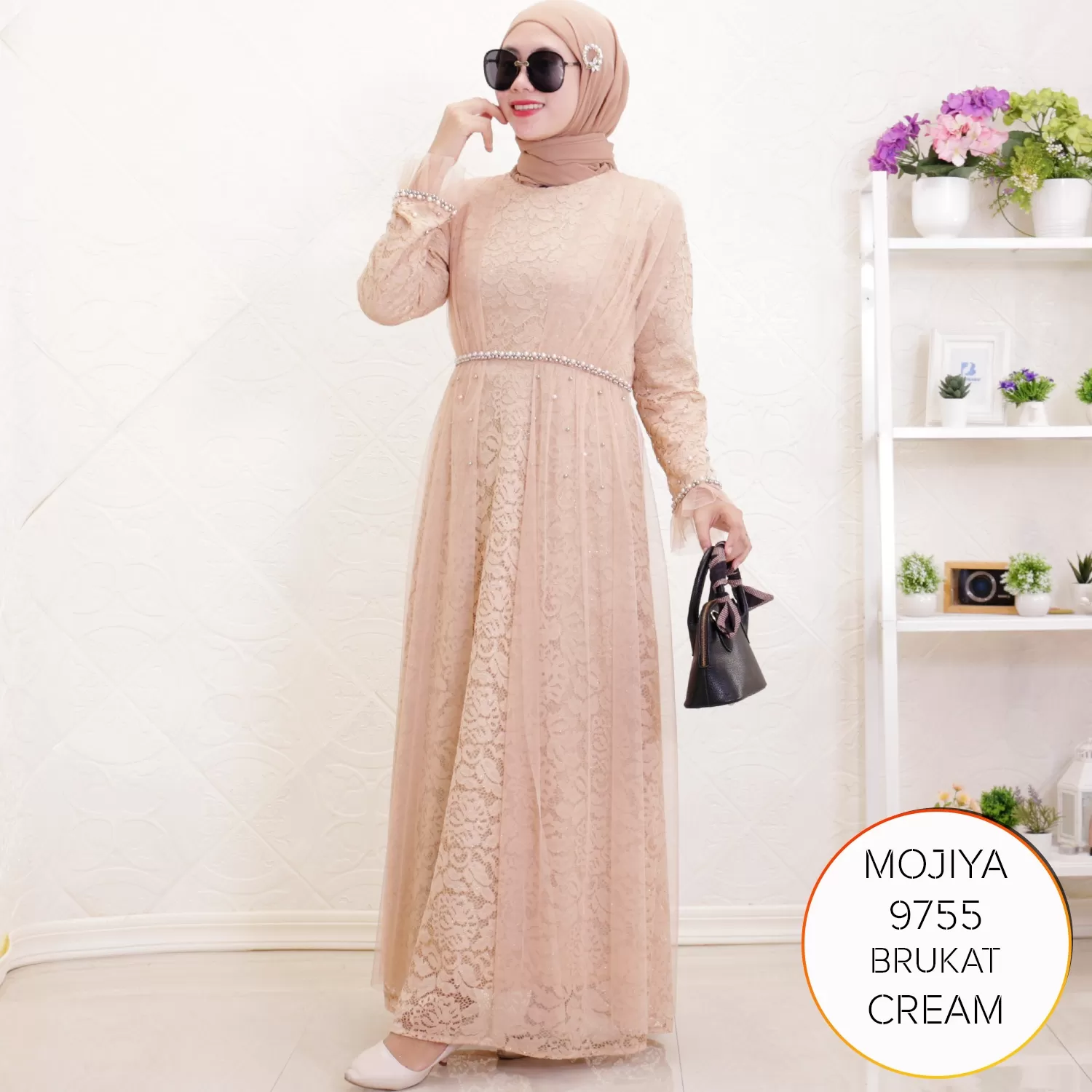 Gamis Pesta Ozias Brukat Tile Mutiara Elegan Mojiya