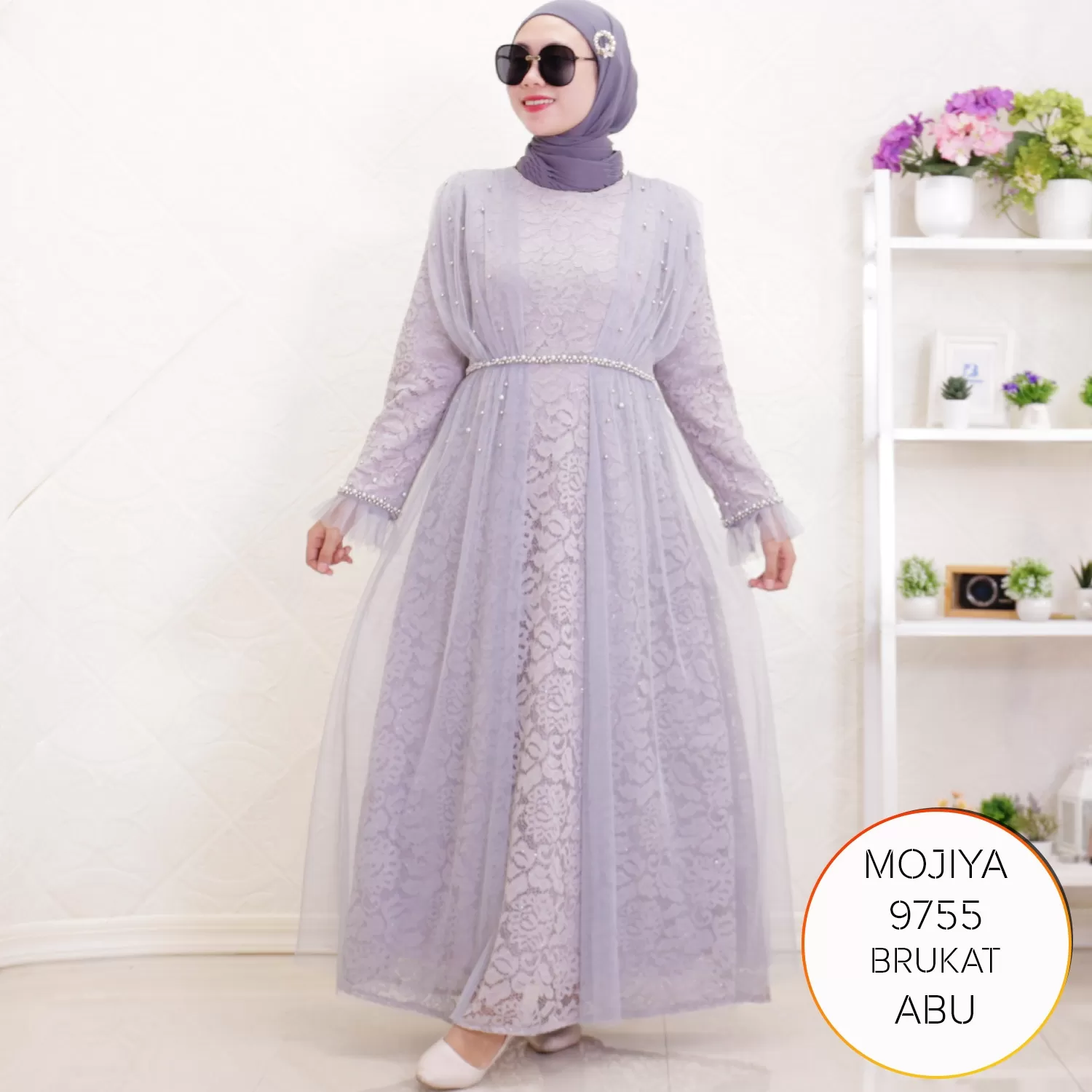 Gamis Pesta Ozias Brukat Tile Mutiara Elegan Mojiya